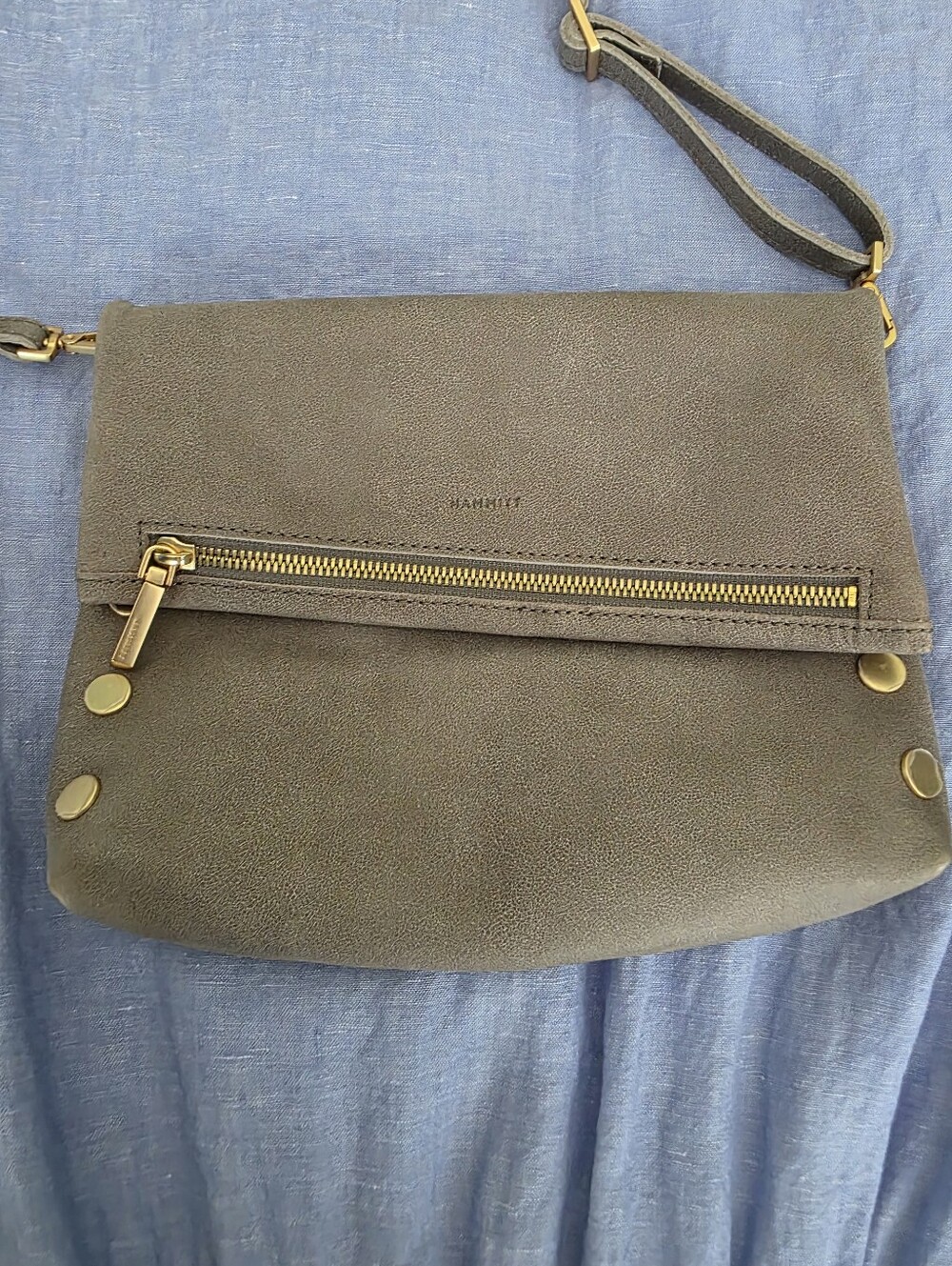 Hammit VIP Camel Suede Crossbody with Gold Accents